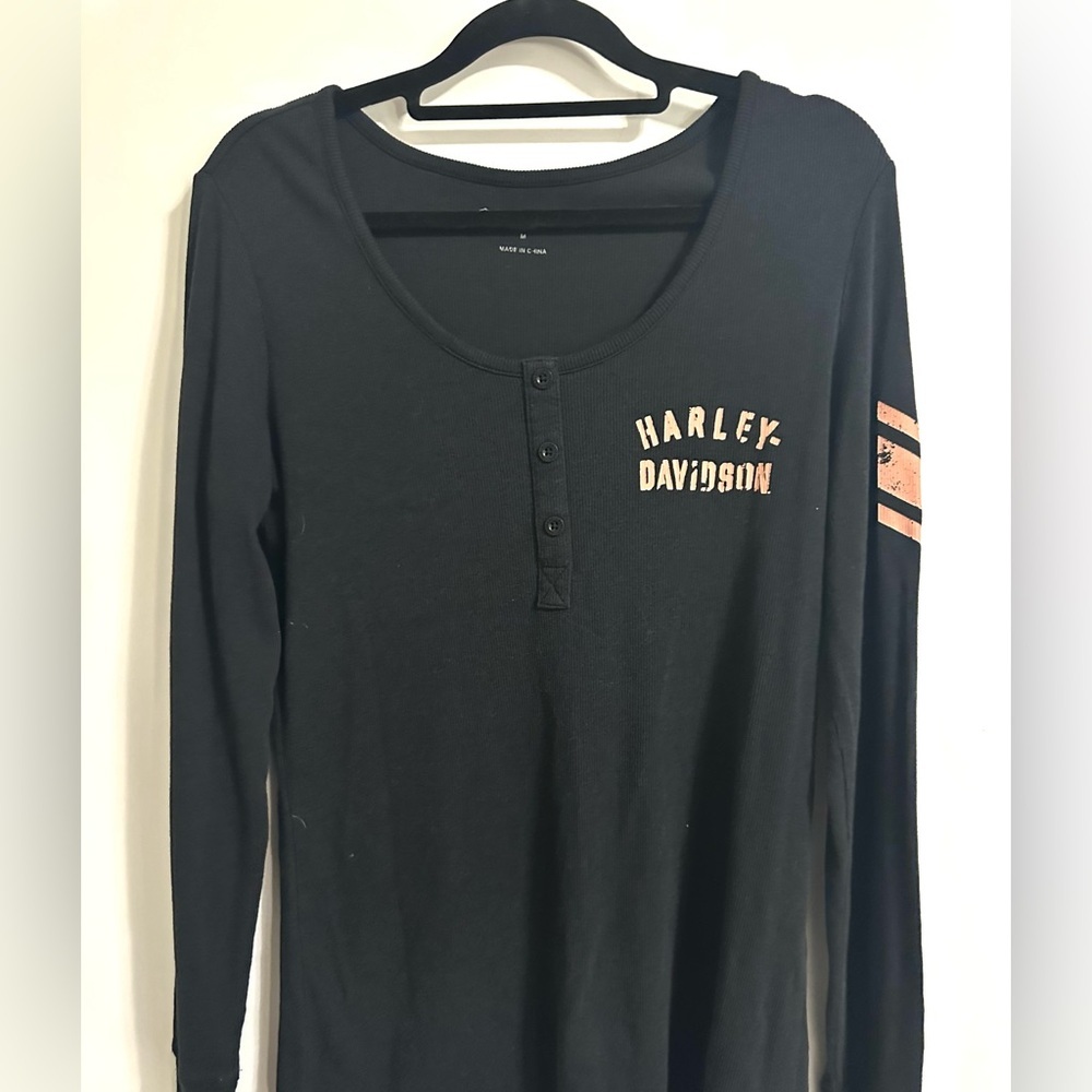 Harley-Davidson Black and Orange Long Sleeve Top